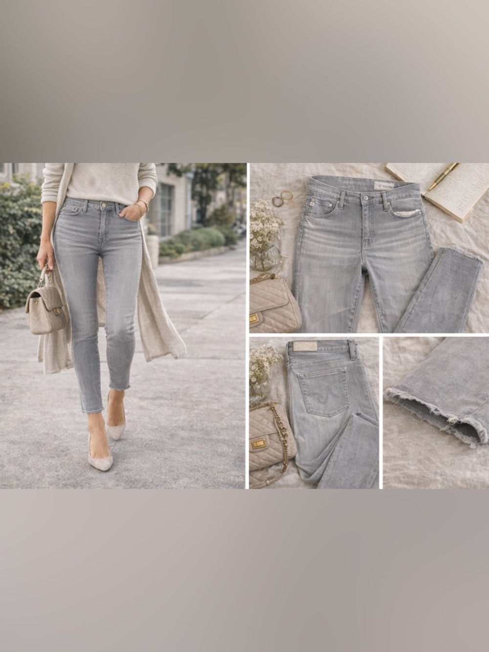 AG Adriano Goldschmied Farrah Skinny Crop Jeans Grey Raw Hem Women 29R NWOT